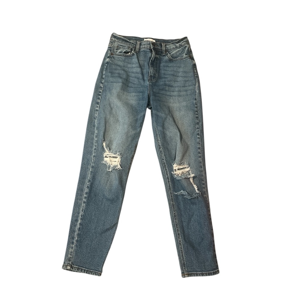 Cello Blue Straight Leg Jeans with Distressed Details